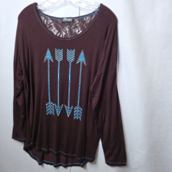Cowgirl Hardware Womens Western Top Rhinestone Long Sleeve Sz L Lace Back Boho - Picture 12 of 12